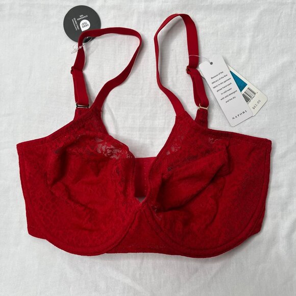 Natori Pretty Smooth Seamless Lace Underwire Red Bra 30DDD - Picture 2 of 8